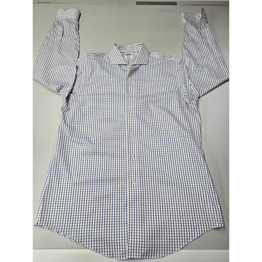 Brooks Brothers Regent 100% US Supima Cotton Checkerd Shirt Wht/Blue Size 16/36